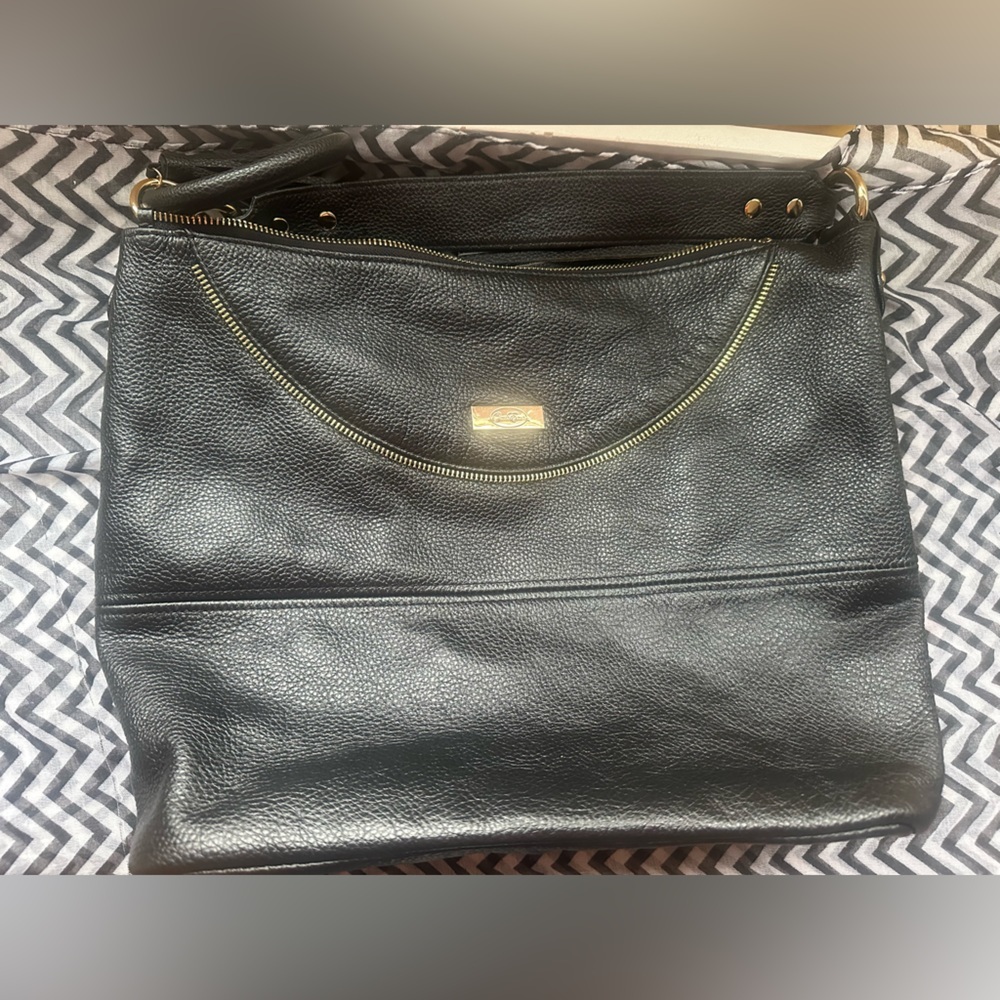 Onna Ehrlich Black Leather Shoulder Bag with Gold Details